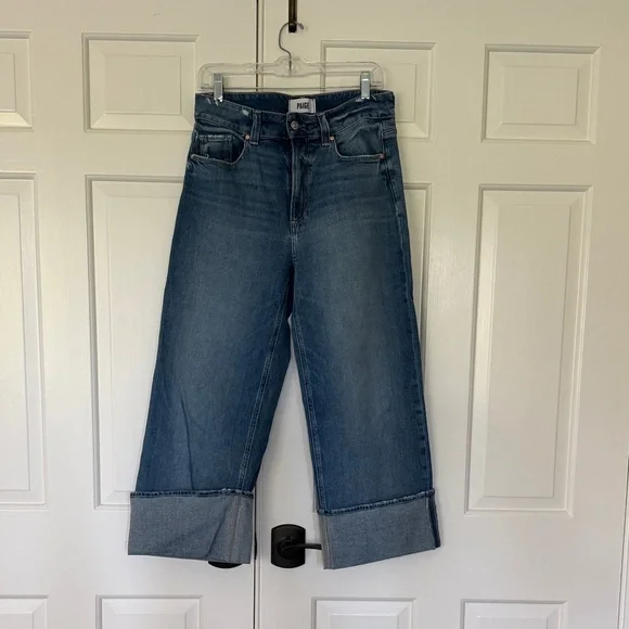 PAIGE Sasha High-Rise Wide Leg Cropped Jeans in Washed Blue - Picture 1 of 3